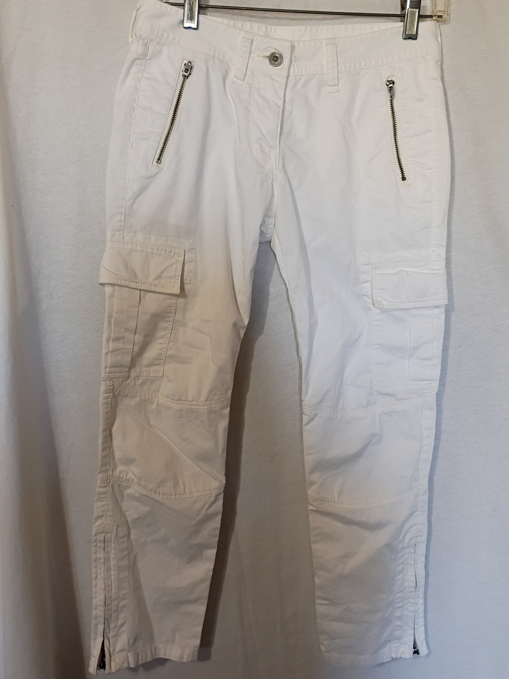PLST Women's White Cargo Pants with Zip Pockets Size 0